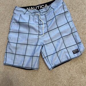 Nautica Men's Light Blue Checkered Swim Shorts